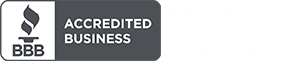 A gray rectangular badge indicating a business is accredited by the Better Business Bureau.